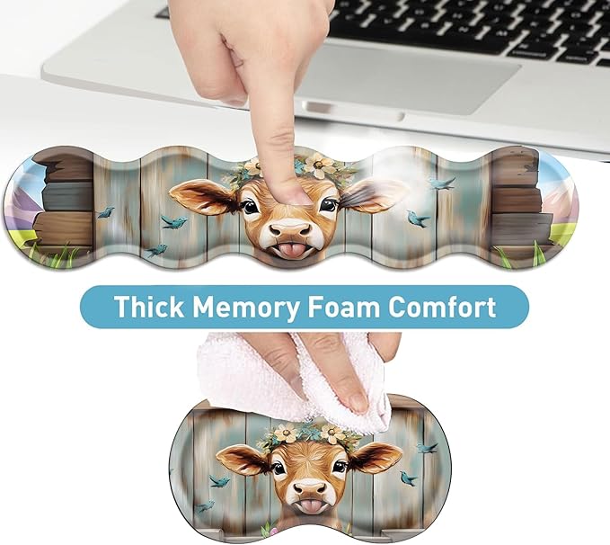Keyboard Mouse Pad Set Extended Gaming Mouse Pad+Ergonomics Keyboard Wrist Rest Support Memory Foam Easy Typing Pain Relief 4Pcs XL Ultra Thick Desk MatFlower Crown Calf Blue Birds