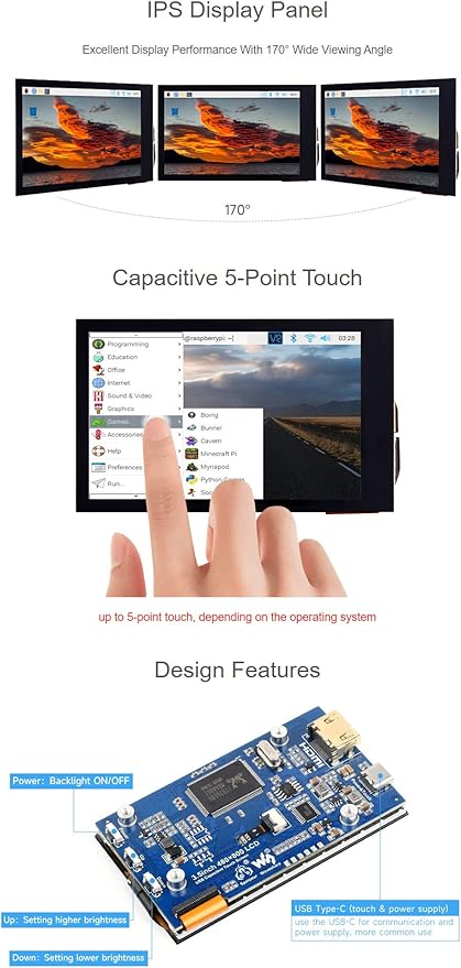 3.5 Inch LCD Display 3.5inch HDMI Touch Screen Touchscreen for Raspberry Pi 4B+ 4B 3B+ 3B 2B+ Zero W WH 2 W Jetson Nano PC 480x800 Adjustable Brightness IPS Display