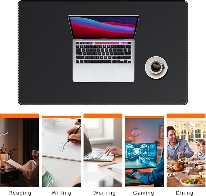 Mydours Dual-Sided PU Leather Desk Mat 31.5x19.7 - Extra Large Cork Backing Mouse Pad for Office &amp Home Premium Writing Surface Waterproof Computer Desk Pad Protector for Laptop and Keyboard