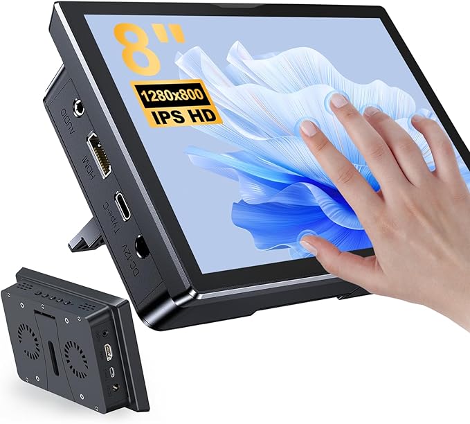8 Inch Touchscreen for Raspberry Pi5-Point 1280 * 800 IPS Touchscreen Portable Monitor with HDMI Interface Dual-Speaker for Raspberry Pi 5/4B/3B+/3B/B+ Jetson Nano Win11/10/8/7 (8 inch (1280*800))