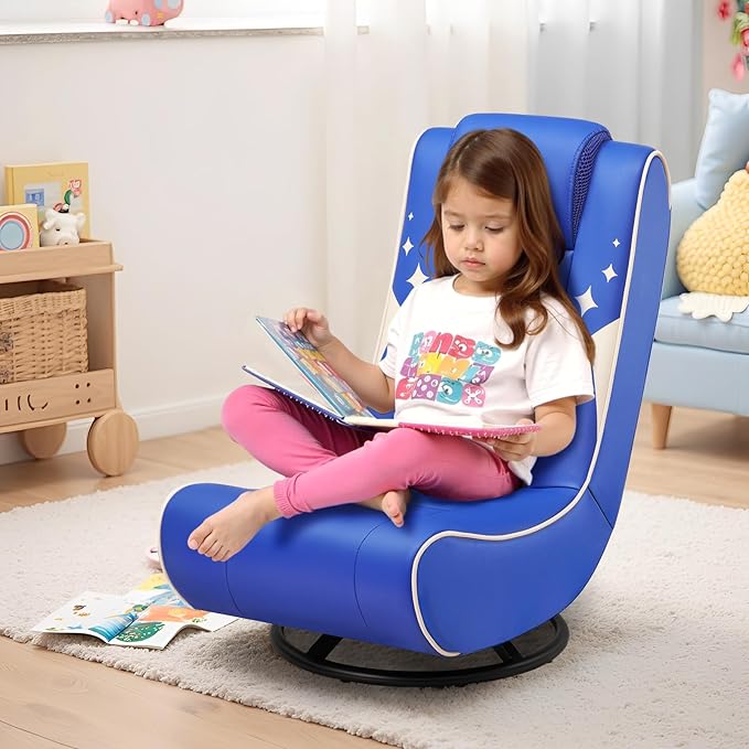 GTPLAYER Floor Gaming Chair Foldable Swivel Floor Chairs for Kids Boys Comfy Video Game Seat with 360° Multipurpose for Gamers Bedroom or Game Room (Blue)