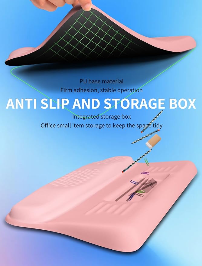 Ergonomic Wave Wrist Rest with Keyboard Stand Cushioned Palm Rest Comfortable Integrated Memory Foam for Natural Typing and Relieve Wrist Pain Pink Serenity