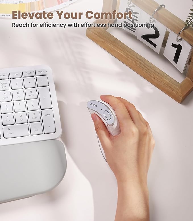 Nulea M510 Vertical Mouse Wireless Ergonomic Mouse for Comfy Tracking 3 Adjustable DPI (800-1200-1600) 2.4G Wireless Vertical Mouse with 6 Buttons Compatible with Windows Mac OS Laptop White