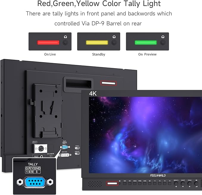 FEELWORLD 17.3 Inch 1920x1080 Resolution 4K HDMI 3G-SDI Input and Output Broadcast Production MonitorDesktop Director‘s Monitor with YPbPr Video