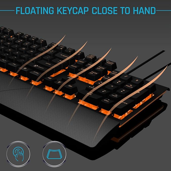 GOWENIC Mechanical Gaming Keyboard Wired RGB with Ergonomic Wrist Rest 104 Keys USB QWERTY Layout