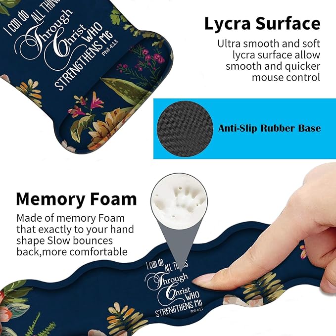 3 in 1 Keyboard Wrist Rest + Mouse Pad and Coaster Ergonomic Gel Mouse Pad and Keyboard Pad Set Comfortable Lightweight for Easy Typing Pain Relie Bible Verse Phil 4-13