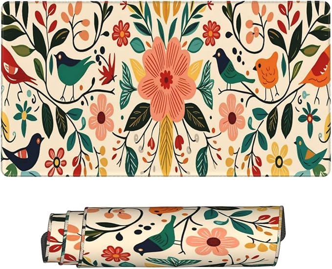 Bohemian Floral Desk Cover MatExtended Large Mouse PadComputer Laptop Mat Desk Decor for Office Game Home 30x16 Inch