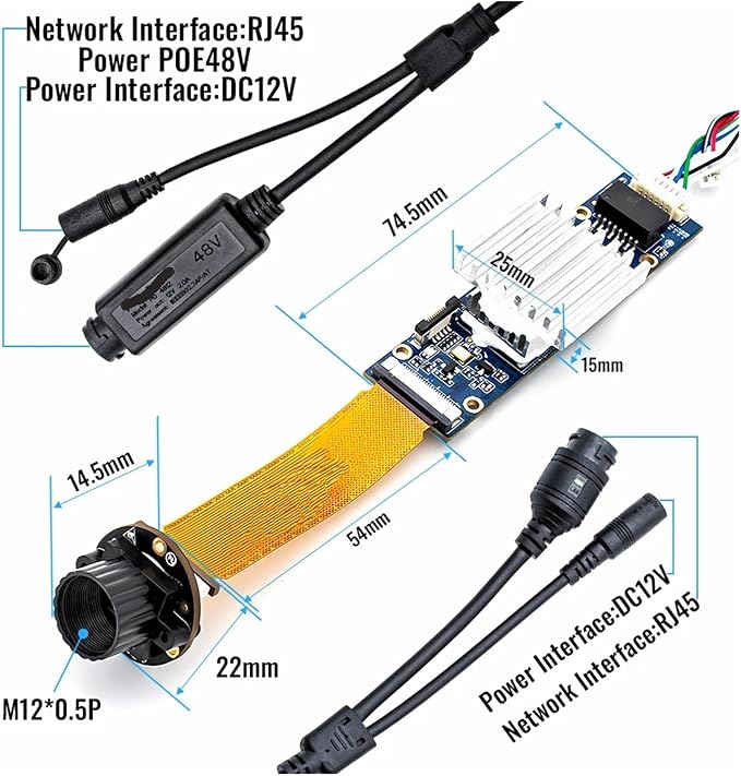 4K 12MP 30FPS IP Camera Board Module IMX557 Webcam 3mm M12 Mount Lens for Mini Industrial Camera