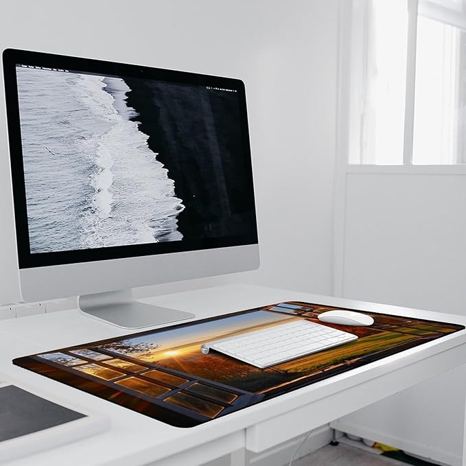 Autumn Window View Desk Mat Desk Pad Large Mouse Pad Anti-Slip Big Mousepad with Stitched Edges Computer Mouse Pads for Gaming Home Office Work 16x36