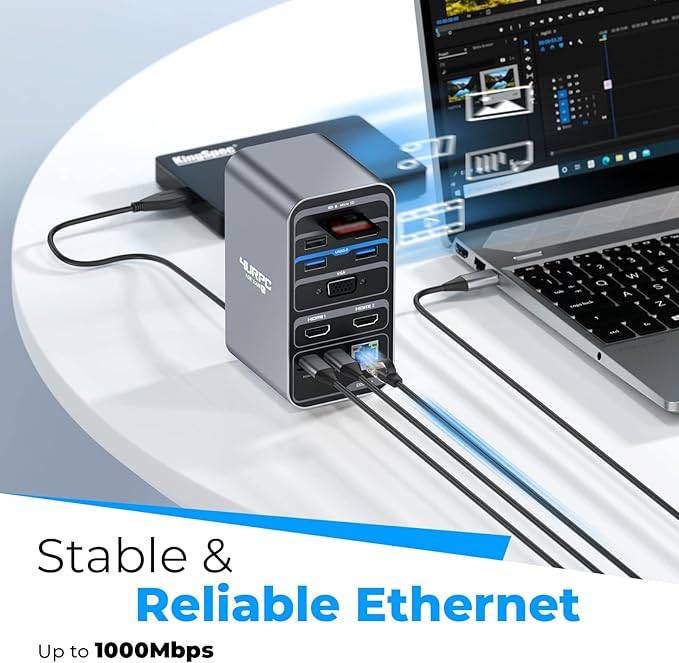 4URPC USB C Docking Station Dual Monitor Dual HDMI USB C Dock Laptop Docking Station with 2 HDMI Ports VGA 7 USB 65W Power Adapter Ethernet SD/TF Audio/Mic for Windows and ChromeOS