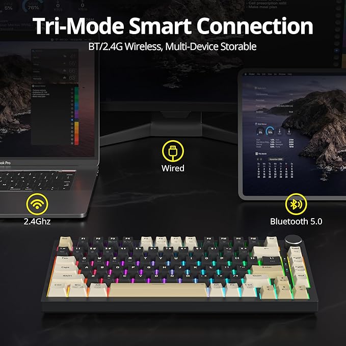 82 Keys Wireless Gaming Keyboard 75 PercentTriple Mode Bluetooth/2.4Ghz/USB Pre-lubed Hot Swappable Mechanical Keyboard w/Knob&ampSound-Absorbing Pads4000mAh Battery for Mac/Win (Black)