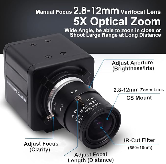 SVPRO 4K Ultra HD Webcam - 5X Optical Zoom 3840x2160@30fps UHD USB Camera with Sony IMX317 Sensor for Mac/Window/Linux