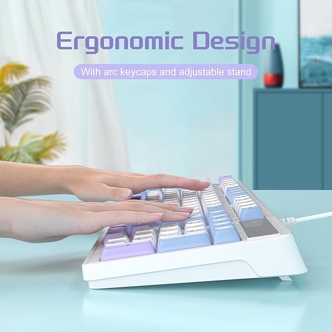 Wire Gaming KeyboardCreamy Keyboard and Mouse Combo 7 Colorful Rainbow Backlight Classic Gaming Keyboard (White &amp Blue &amp Purple)