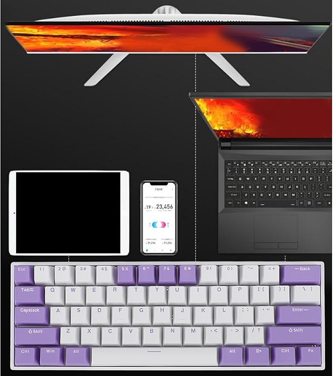 Zunate 61 Keys Red Switch Mechanical Gaming Keyboard RGB Backlit USB C Wired Gaming Keyboard for PC Laptop with White Shell and Blue and White Keycaps for Systems