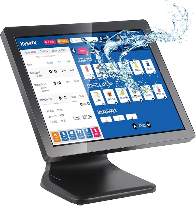 MUNBYN POS Touch Screen Monitor 17-inch 400 nits Flat Capacitive LED Touchscreen Monitor POS System and Black Cash Register Drawer 16 Wide Cash Drawer with Removable Coin Tray