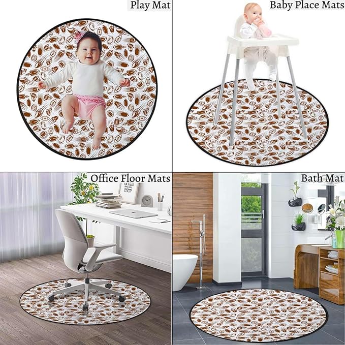 Brown Office Chair Mat Soft Non Slip Round Floor Mat for Hardwood Floor and Protector for Rolling Chair Retro Comicbook Style Flying Spinning Balls Diameter 55 in