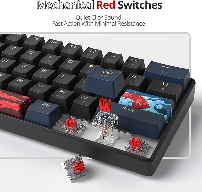 60 Percent Gaming Keyboard Mechanical with Linear Red Switch 60% Wired Ultra-Compact Mini Keyboard Rainbow with PBT Keycaps for Ps4/Ps5/Xbox(61 Blue)