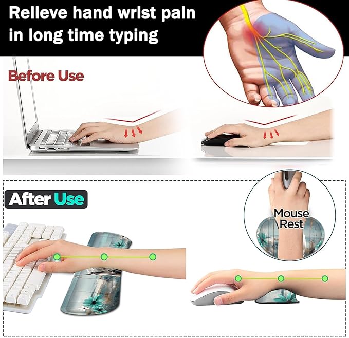 Large Gaming Mouse Pad+ Keyboard Wrist Rest Set Ergonomics Memory Foam Mouse Mat Wrist Rest Support for Home Office Waterproof Extended Mousepad 31.5x11.8in Highland Cow Desk Pad