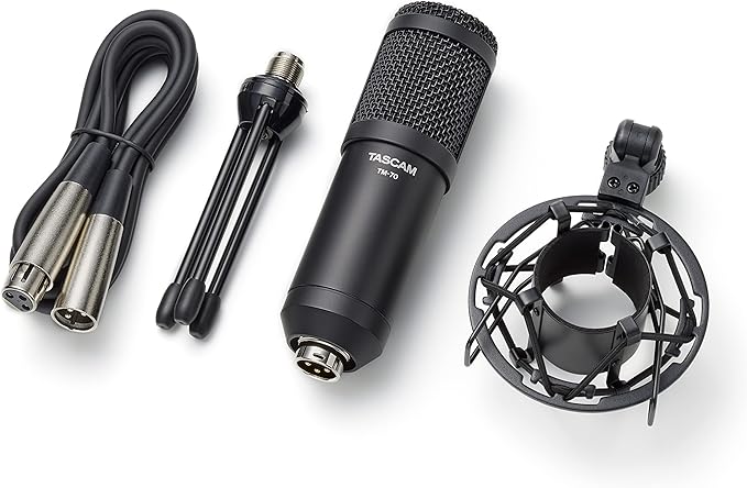 Tascam Dynamic Microphone for Broadcast Microphone for Professional Podcasting and Live Streaming (TM-70) Black