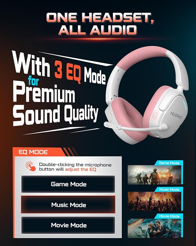 NUBWO Wireless Gaming Headset for PS5 PC PS4 - Dual 2.4G &amp Bluetooth Simultaneous Gaming Headphones EQ Sound Modes Noise-Canceling Mic 80-Hour Battery Comfortable Foldable &amp Travel Desig
