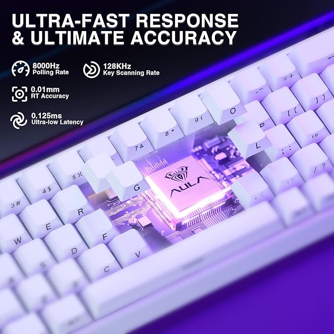 AULA Hero 68 HE 60% Gaming Keyboard Wired Hall Effect Magnetic Switch Keyboard with Adjustable Actuation Fast Trigger Mode 8K Hz Polling Rate 0.125ms LatencySide Printed PBT Keycaps RGB Backlit