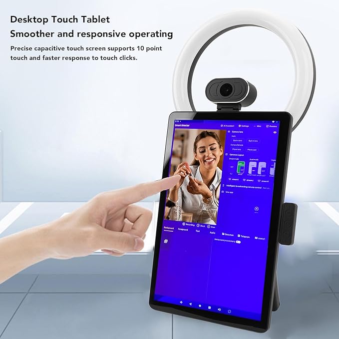 Asixxsix Interactive 50MP Camera Live Broadcast Machine with 8 Core CPU 4 Camera Feeds Sound Card Screen Mirroring Background Blur (US Plug)