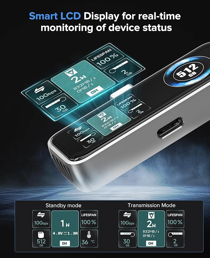 ZIKE Z791C Magnetic Portable SSD 512 GB External SSD Built-in Fan 4K 120fps ProRes Video Recording USB3.2 Gen2 up to 990MB/s Supports PD3.0 Port 27W Charging Compatible with iPhone 17/16/15