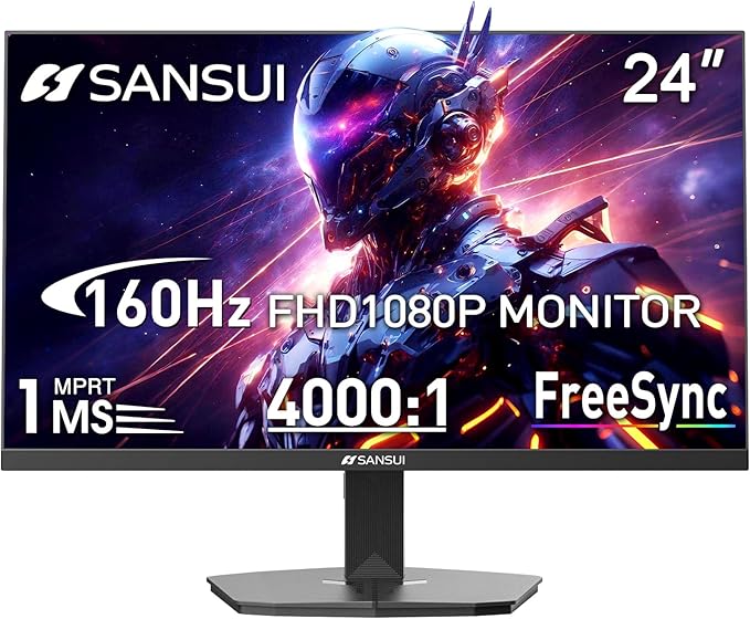 SANSUI 24 Inch Gaming Monitor 160Hz FHD 1080P Computer Monitor FreeSync 1ms 4000:1 Contrast HDMI DP Ports VESA Support Eye Care Monitor for Gaming Office (HDMI Cable Included ES-G24F4M)