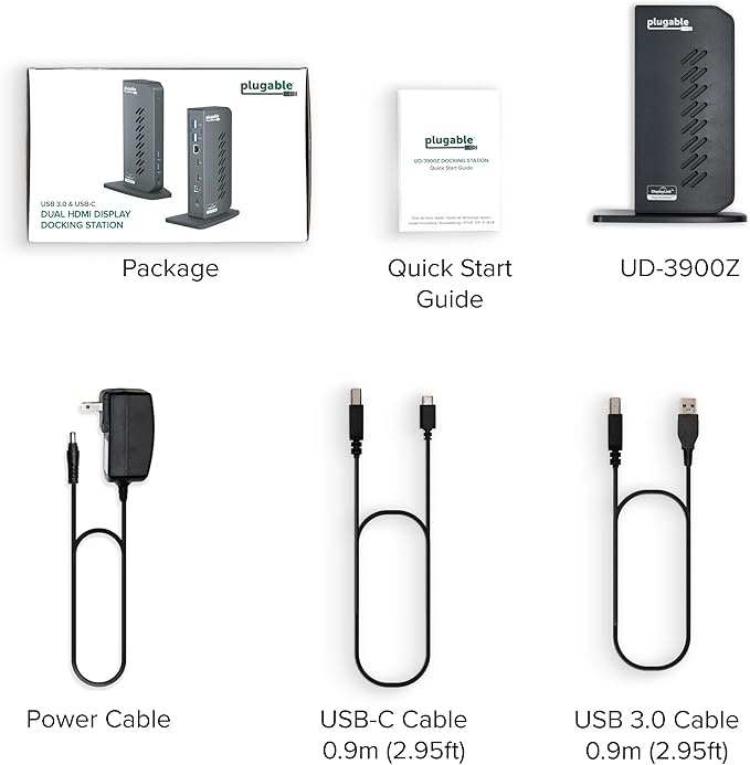 Plugable USB 3.0 and USB-C Universal Laptop Docking Station with 2 HDMI Ports for Windows Mac (Driver Required) and ChromeOS Gigabit Ethernet Audio