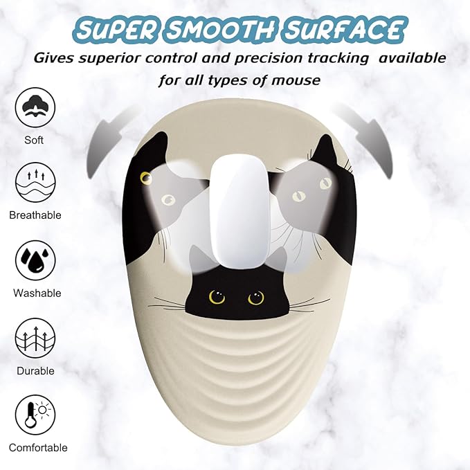 Mouse Pad Ergonomic Mouse Pad with Wrist Rest Support and Non-Slip PU Base Cute Computer Mousepad for Pain Relief Office &amp Home Beige Three Cats