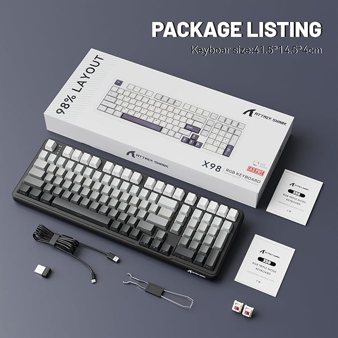 ATTACK SHARK X98 Wireless Mechanical Keyboard with NumpadGasket Mount Hot-Swap Pre-lubed Linear SwitchBT 5.0/2.4G/WiredRGB Backlit Computer Gaming Keyboards for PC/Tablet/PS5/Xbox-Moonlight