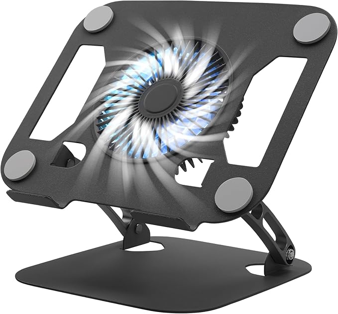 SHUWEI Laptop Cooling Stand with 3 Speed Fan Adjustable Height &amp Angle Carbon Steel Framework Ultra-Quiet &amp Super Sturdy for up to 16”Laptop - Black