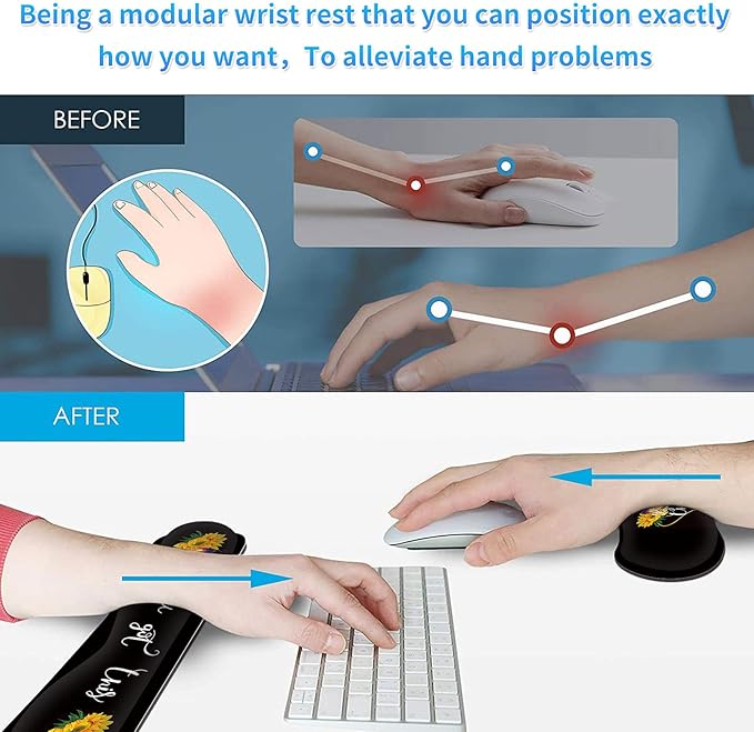 Keyboard Wrist Rest &amp Mouse Pad &amp Mouse Wrist Rest Support &amp Coaster Non Slip Rubber Base Wrist Support with Ergonomic Raised Memory Foam for Computer Laptop Home Office Butterfly Sunflo