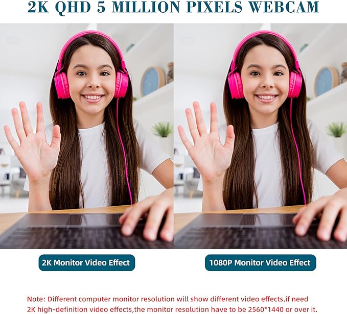 2K HD Webcam with Dual Speakers &amp Built-in Microphone 90° Wide Angle USB Computer Camera with Privacy Cover for Video Conferencing Online Teaching YouTube Skype &amp Zoom