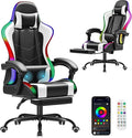 Homall Gaming Chair Video Game Chair with Footrest and Massage Lumbar Support Ergonomic Computer Chair Height Adjustable with Swivel Seat and Headrest (RGB Lvory)