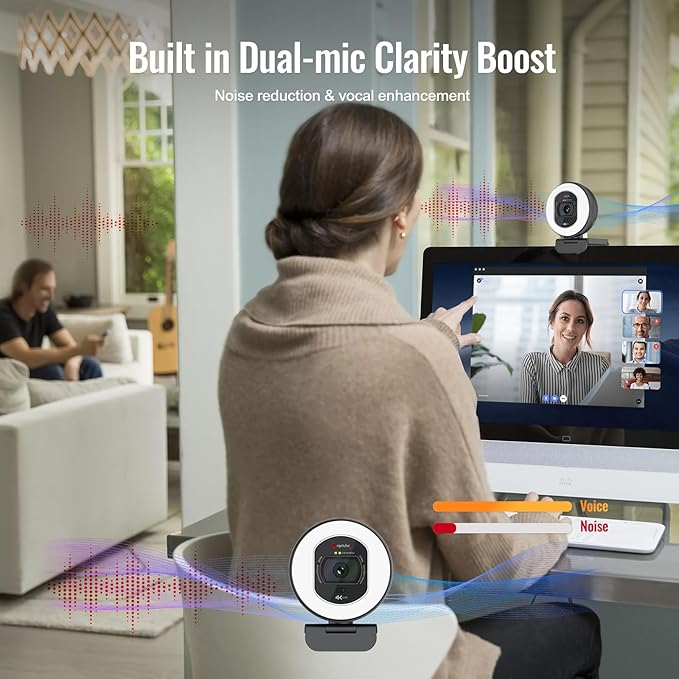 Angetube 4K Webcam with Light for PC: UHD 4K TOF Auto Focus Dual AI Noise-Cancelling Mics 1080p@60FPS USB Streaming Webcam w/Privacy Cover for Laptop/Mac/Desktop/PC Work w/Zoom/Teams/Google Meet