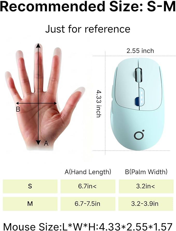 EWEADN Q5 Wireless Mouse Bluetooth &amp 2.4G Quiet Computer Mouses with Battery Level Display 1600 DPI Ergonomic Office Mouse 6 Button Portable Cute Computer Mouse for Laptop/PC/Mac - Blue