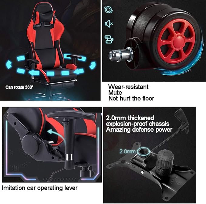 Gaming Chair with Footrest Swivel Chair with Ottoman Height Adjustment Headrest and Lumbar Support E-Sports Swivel Chair