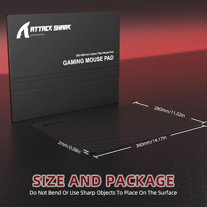Attack Shark CM04 Carbon Fiber Gaming Mouse MatEsports Mouse Pad G240Smooth Glide Feeling with Steady ControlWaterproofNon-Slip Rubber Base Stitched Edge Gamer Office Home (14 x 11)