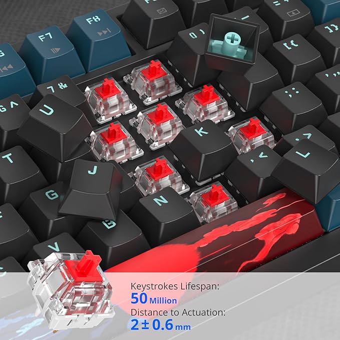75% Mechanical Gaming Keyboard Hot Swappable RGB Backlit Custom With Knob Gasket Mount USB Wired 82 Keys Black Blue Linear Red Switch (82 Black Blue)