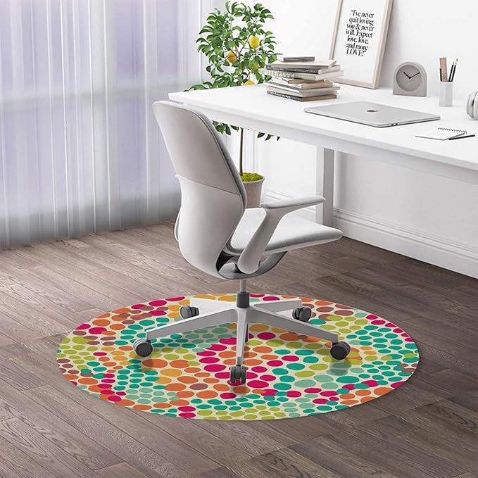 Multicolor PU Leather Round mat Office Chair Mat Modern Circular Shaped Buttons Hardwood Floor mat Chair mat Round Chair Cushion for Desk Chair Office ChairCushion Abstract Diameter 59 in