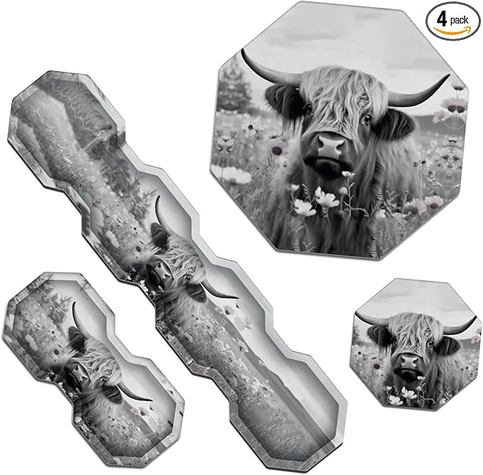 Ergonomic Mouse Pad with Wrist Support Gel and Keyboard Wrist Rest Set + Coaster Cute Mouse Pads Non Slip Rubber Base Mousepad for Computer Laptop Home Office Working GamingHighland Cow Ox Cattle