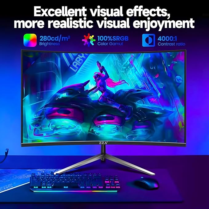 ZZA 32 Inch Curved Gaming Monitor 240Hz Curved Monitor Computer Monitor-HDMI DP USB Headphone Ports1080p 1K FHD Ultra Slim Curved Screen with Wide AngleHigh Refresh Rate Immersive PC Gaming