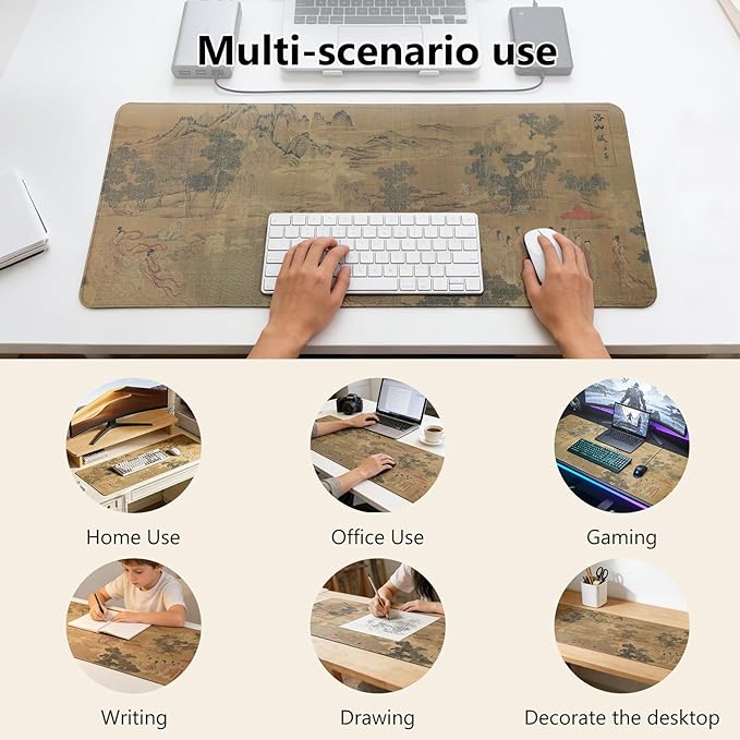 Chinese Style Famous Art Mouse Pad 31.5x12 Inches Non-Slip Rubber Base Waterproof Desk Mat for Office &amp Gaming (Extended XX-Large Ode to The Luo River Goddess (Chinese Myth Painting))