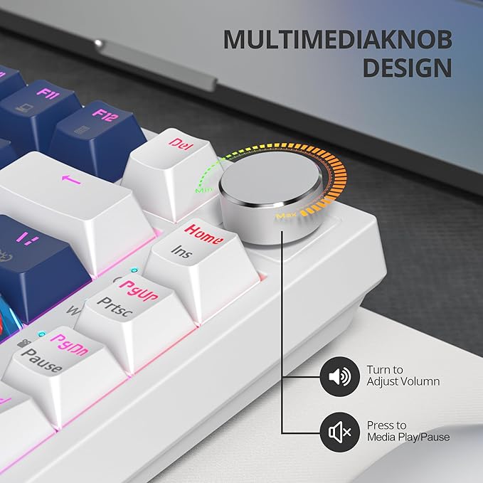75% Mechanical Gaming Keyboard Hot Swappable RGB Backlit Custom Keyboard with Knob Gasket Mount USB Wired 82 Keys White Blue Linear Red Switch (82 White Blue)