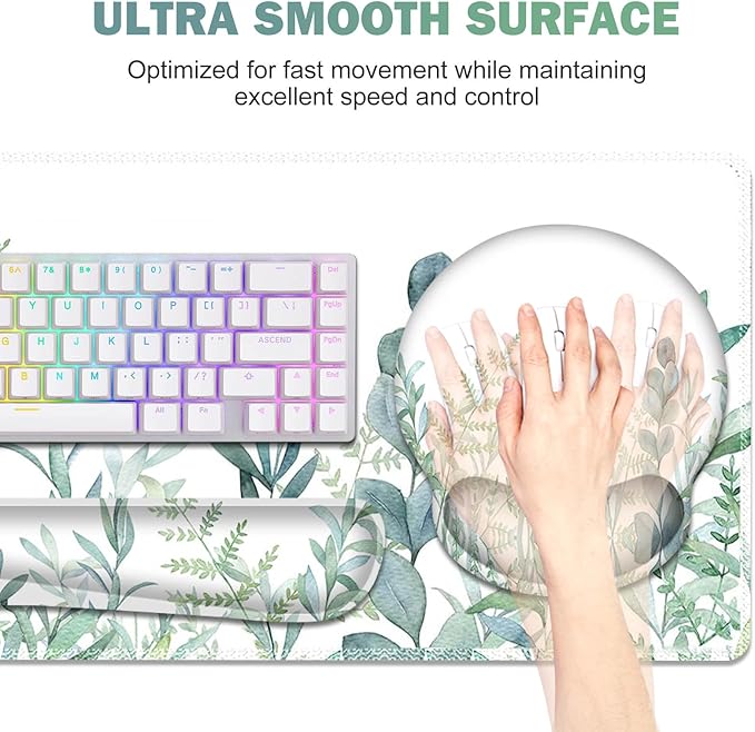 ToLuLu Desk Mat XXL Large Mouse Pad Wrist Support Set4 in1 Gaming Mousepad Desk Pad+ Ergonomic Mouse Pad with Wrist Rest + Keyboard Wrist Rest+Coaster for Home Office Computer Table Green Grass