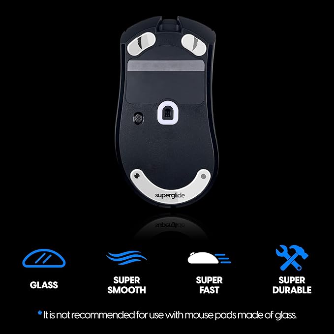 Superglide Glass Mouse Skates - Super Smooth Glide Polished Round Edge Super Fast Gaming Mouse Feet with Durable Sole for Razer Deathadder v3 Pro (Type-S White)