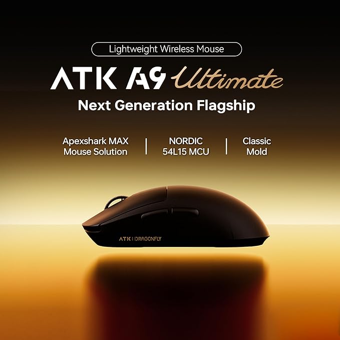 ATK Dragonfly A9 Ultra Max Wireless Gaming Mouse 55g Lightweight PAW3395 Ultra Sensor Nordic 54L15 MCU 8K Polling 800 Hr Battery Life Dual-Mode 2.4G/Wired