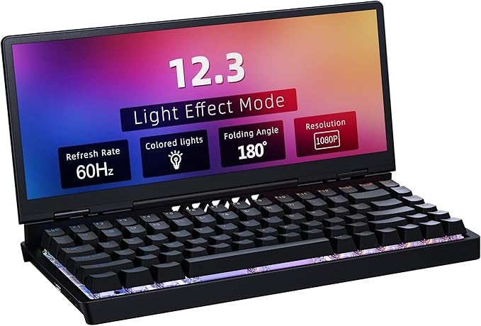 Portable Touch Screen Monitor 12.8 Full HD Laptop Screen Extender with Quiet Keyboard 99-Key RGB Compatible with Laptops/Desktops/Phones Black (KYBT-G)