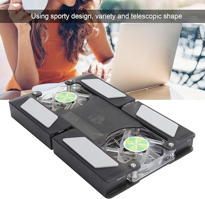 DR - 2009A Laptop Cooler Pad Foldable Cooling Stand with Dual Light - Emitting Fans Ultra - Thin Speaker for Notebook Portable ABS Cooling Fan for All Laptops Blue LED Glow Des